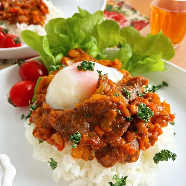 塩薄切りタンのキーマカレーの盛り付け写真